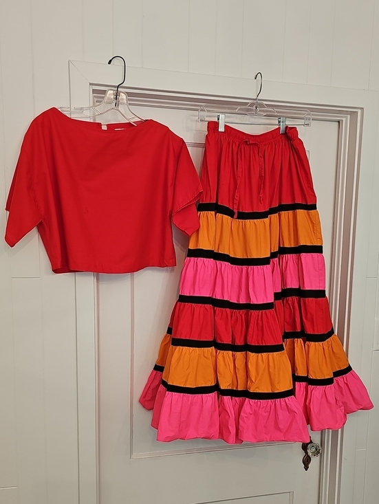 Albert Nipon Dresses & Skirts - Albert Nipon Multicolor Tiered Maxi Skirt SET Red,& Orange & Pink, Vintage Set